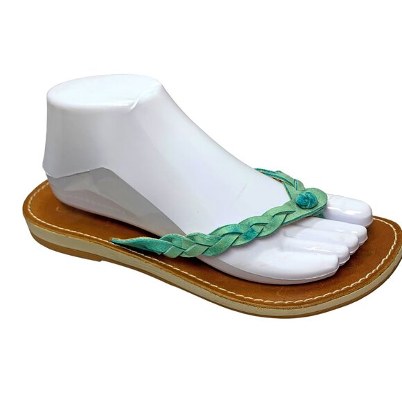 OluKai Kahiko Sea Blue Braided Leather Flip Flip / Toe Post Sandals - Picture 2 of 12